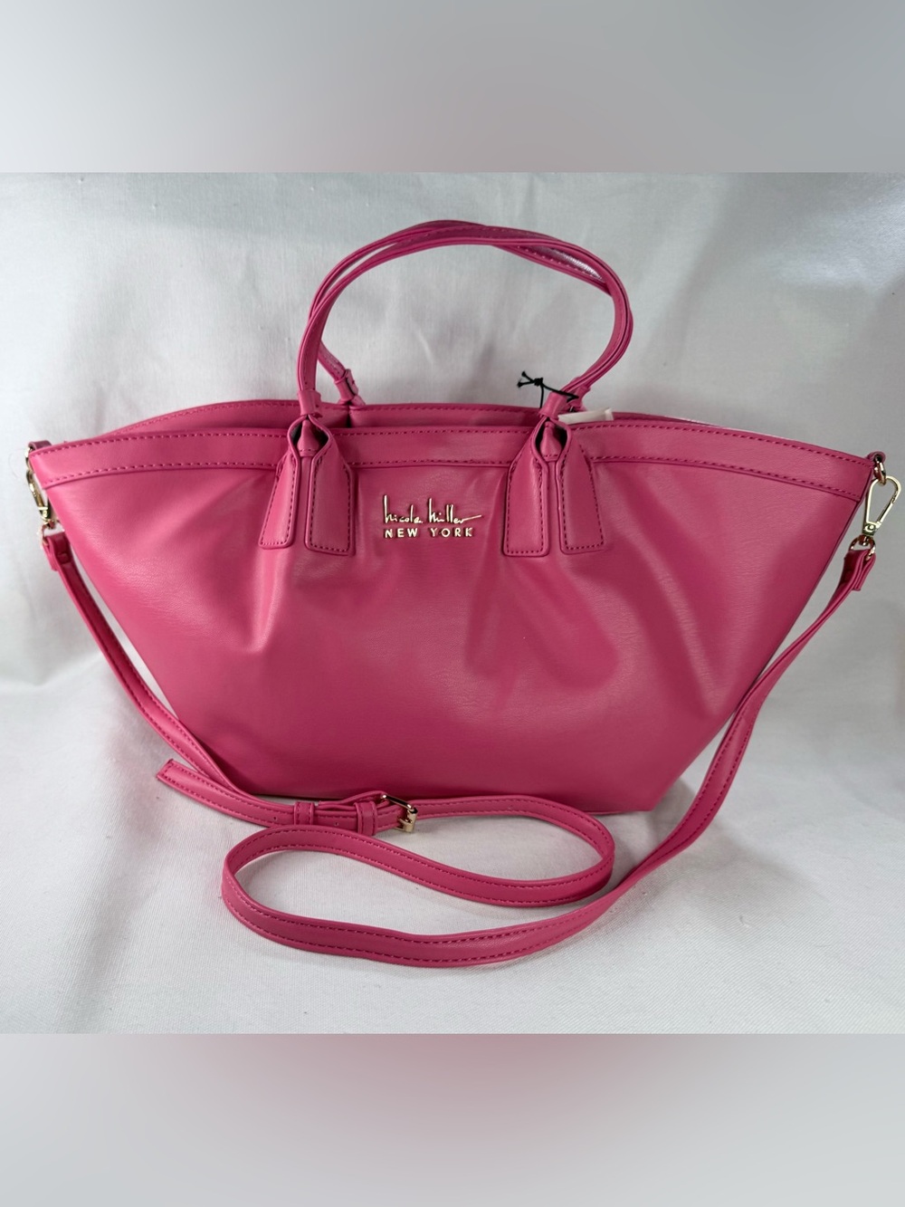 Nicole Miller Bright Pink Shoulder Tote with Detachable Strap